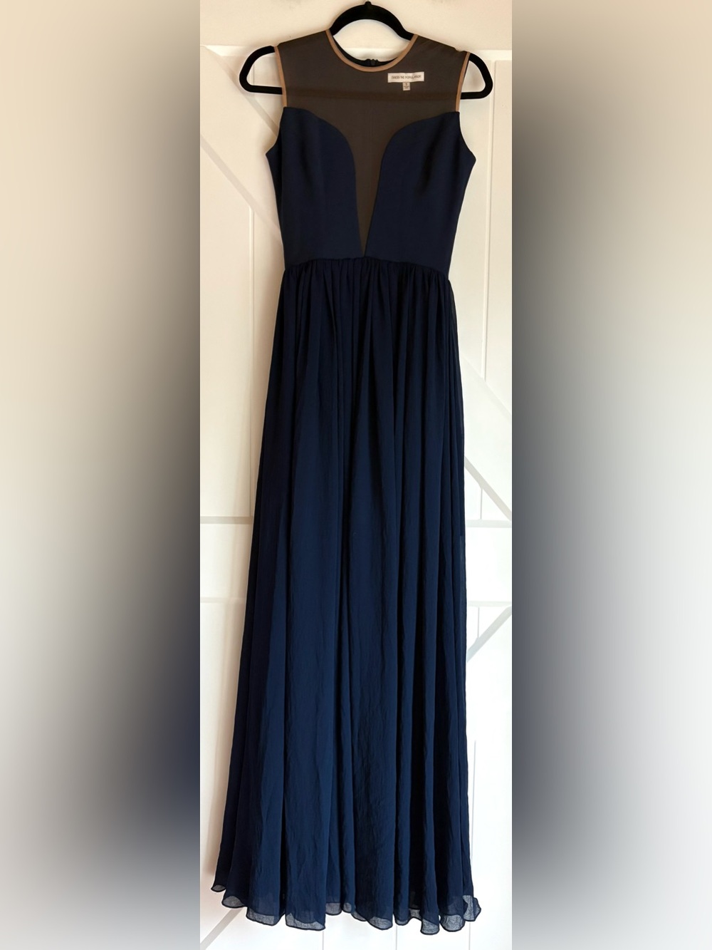 Dress the Population Navy Illusion Mesh Maxi Gown Small